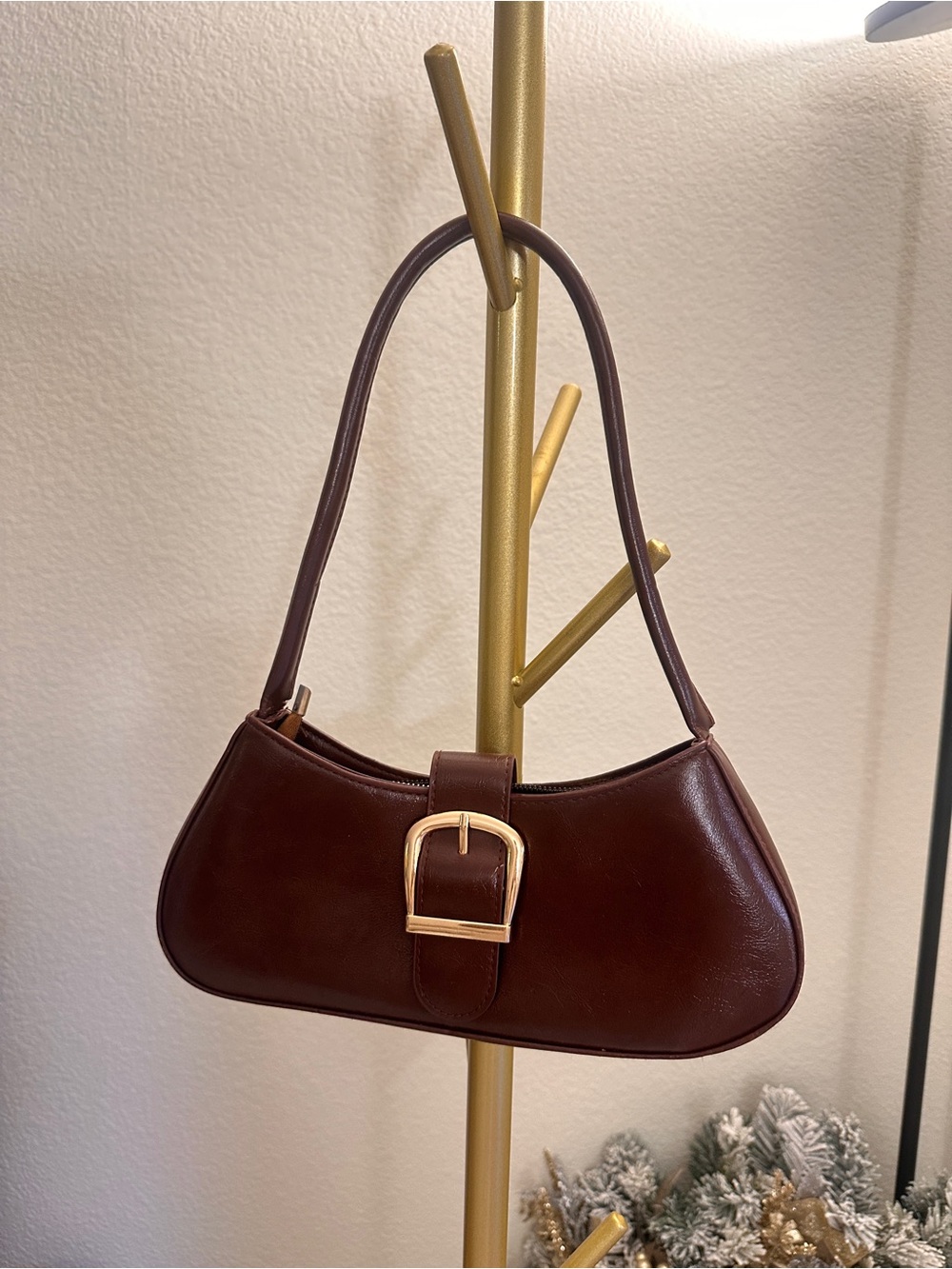 Princess Polly Dark Brown Mini Shoulder Bag with Gold Buckle